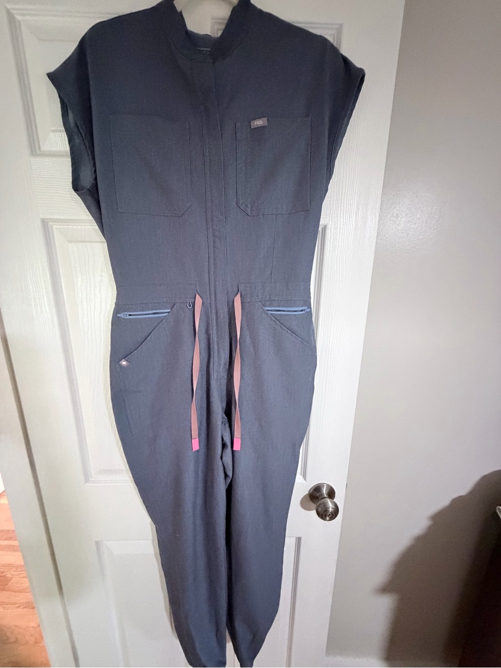 FIGS Dark Gray Jumpsuit with Pink Drawstrings